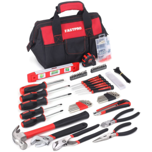 FASTPRO 215-Piece Home Repairing Tool Set with 12-Inch Wide Mouth Open Storage Bag,Household Hand Tool Kit