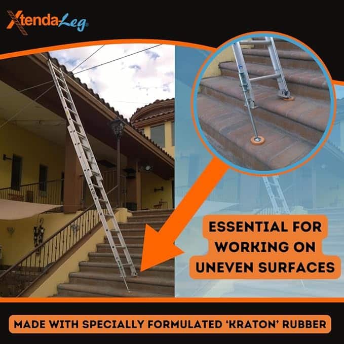 Xtenda-Leg® Ladder Leveler - Rubber Feet, Perfect for Extension Ladders, Stabilizer Attachments for Safe Use - Stable Platform for Uneven Ground - Easy Installation - OSHA Approved - 1 Pair - Image 3