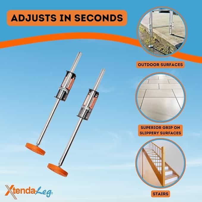 Xtenda-Leg® Ladder Leveler - Rubber Feet, Perfect for Extension Ladders, Stabilizer Attachments for Safe Use - Stable Platform for Uneven Ground - Easy Installation - OSHA Approved - 1 Pair - Image 4