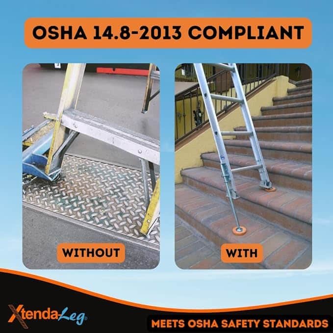 Xtenda-Leg® Ladder Leveler - Rubber Feet, Perfect for Extension Ladders, Stabilizer Attachments for Safe Use - Stable Platform for Uneven Ground - Easy Installation - OSHA Approved - 1 Pair - Image 2